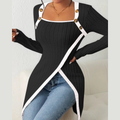 Blouse femme longue à manches longues avec ourlet asymétrique