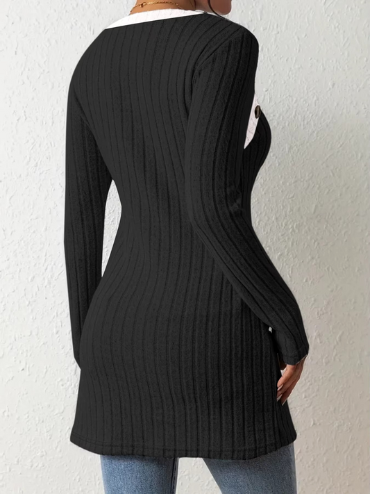 Blouse femme longue à manches longues avec ourlet asymétrique