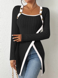 Blouse femme longue à manches longues avec ourlet asymétrique