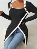 Blouse femme longue à manches longues avec ourlet asymétrique