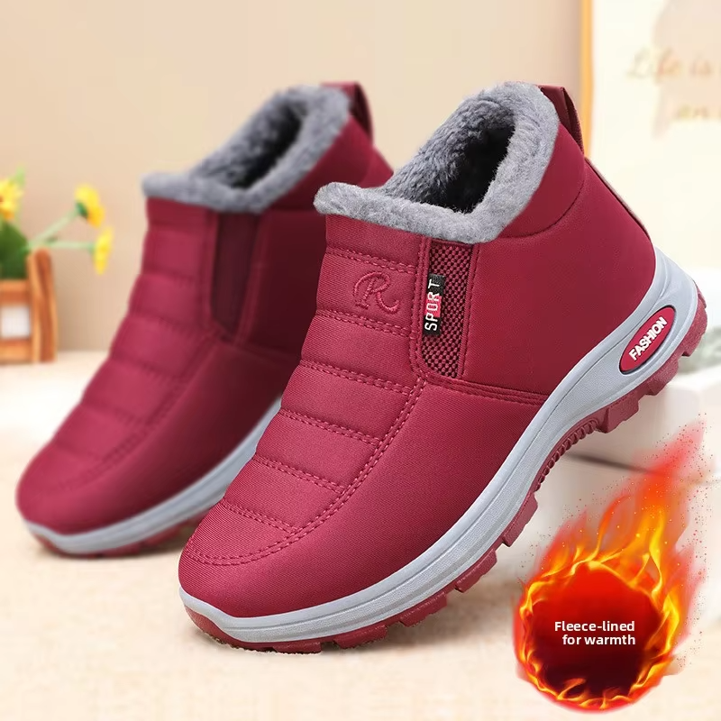 Bottes femme d’hiver imperméables à tige moyenne avec doublure en peluche