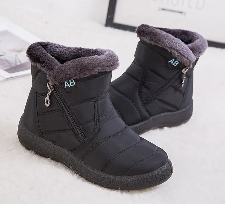 Bottes femme d’hiver imperméables à tige moyenne avec doublure en peluche