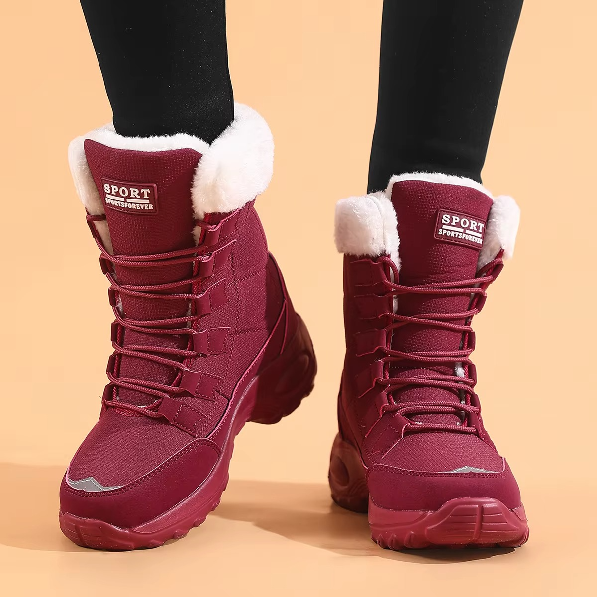 Bottes femme d’hiver à tige haute imperméables et antidérapantes