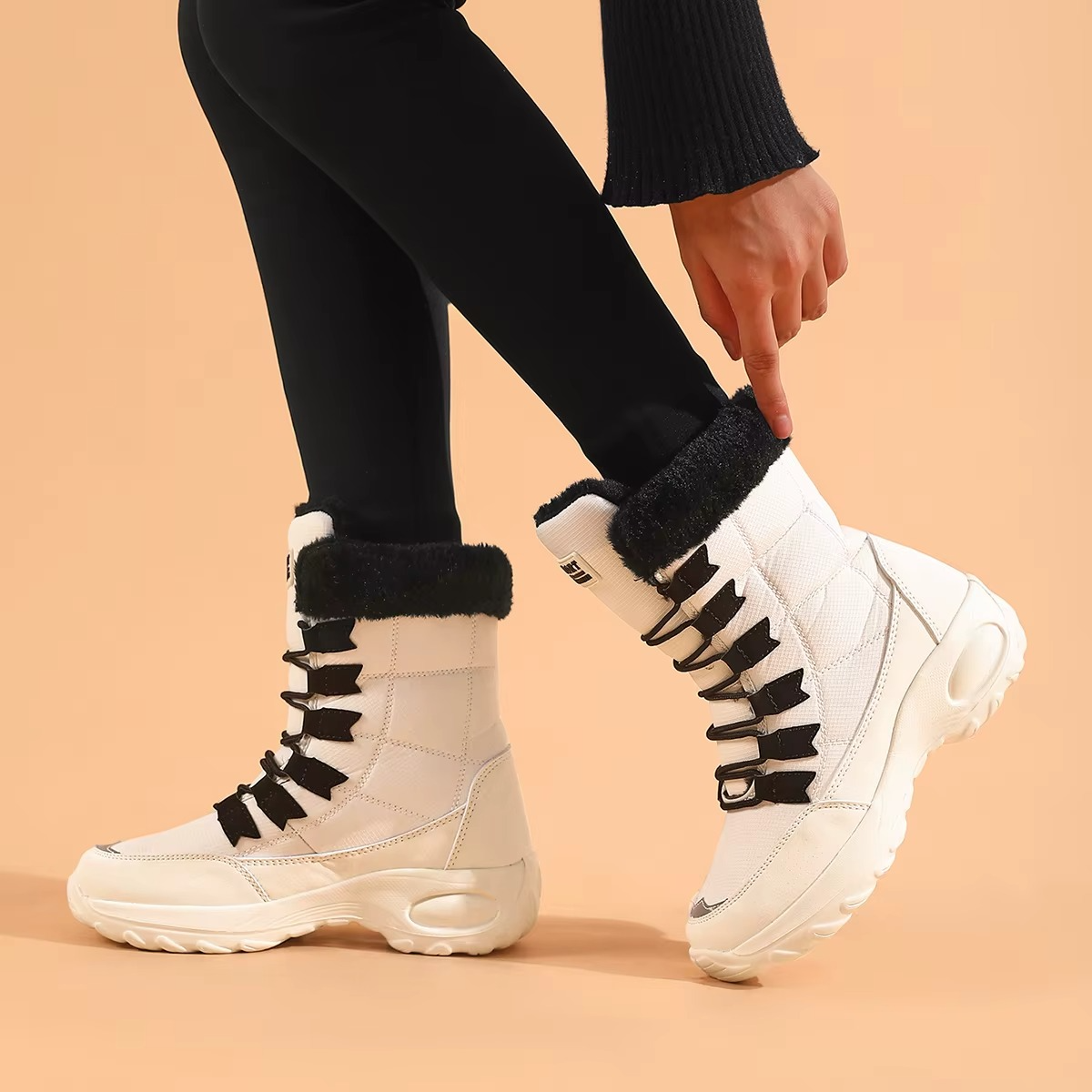 Bottes femme d’hiver à tige haute imperméables et antidérapantes