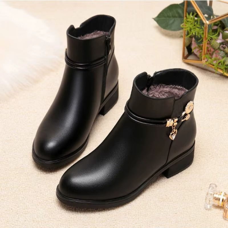Bottes femme en cuir avec doublure coton doux pour l’hiver