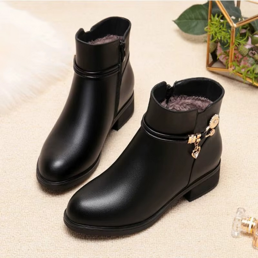 Bottes femme en cuir avec doublure coton doux pour l’hiver