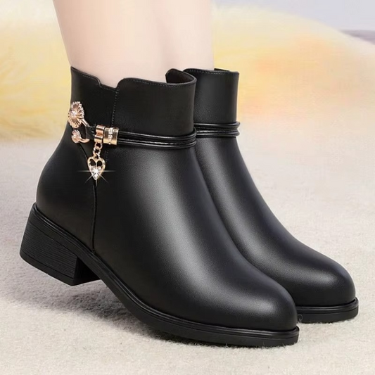 Bottes femme en cuir avec doublure coton doux pour l’hiver