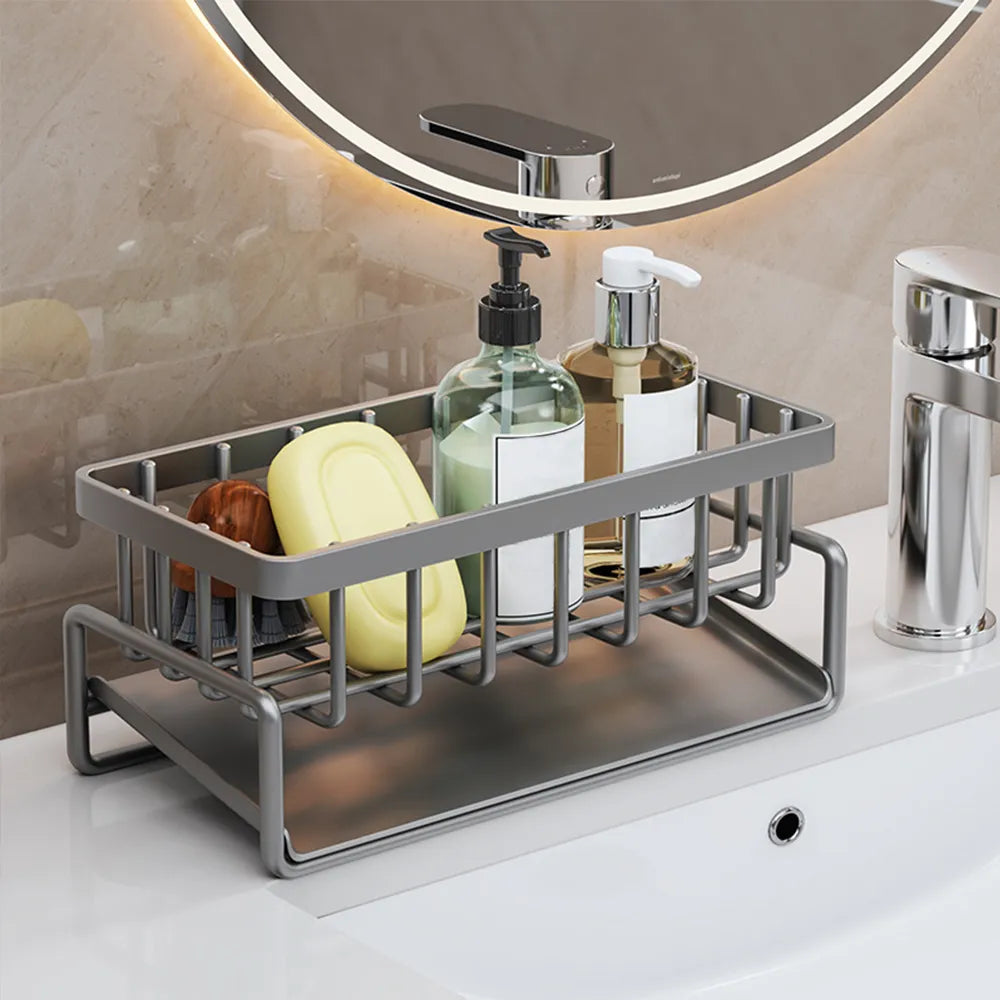 Organisateur d'évier auto-drainant en acier inoxydable