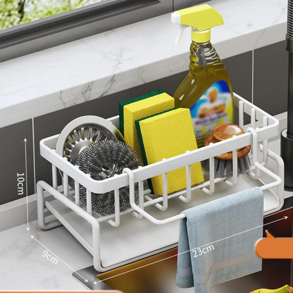 Organisateur d'évier auto-drainant en acier inoxydable