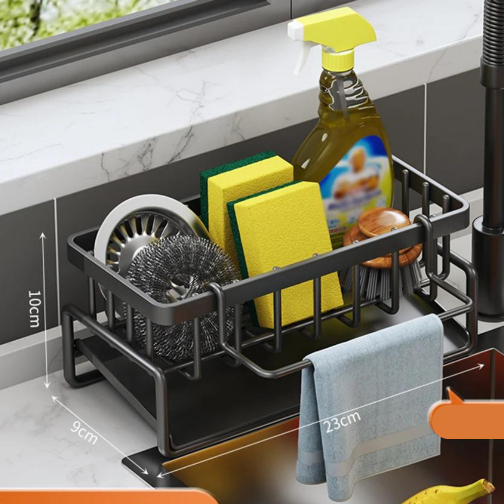 Organisateur d'évier auto-drainant en acier inoxydable
