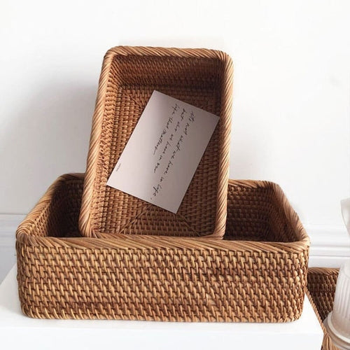 Panier de rangement multifonction en rotin tressé artisanal