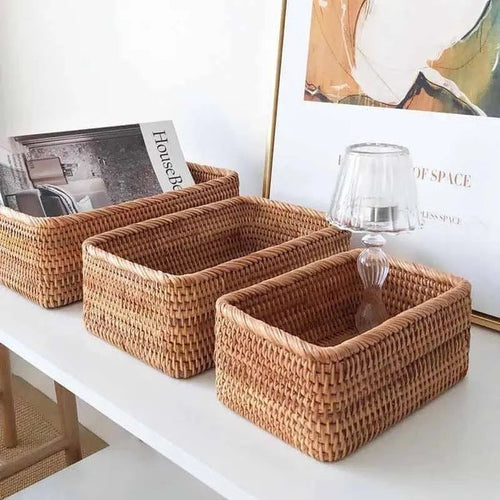 Panier de rangement multifonction en rotin tressé artisanal