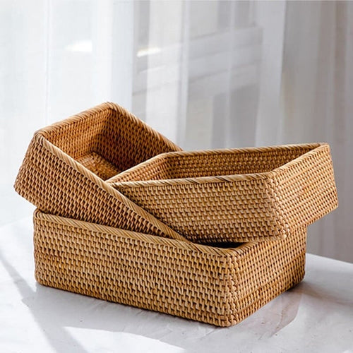 Panier de rangement multifonction en rotin tressé artisanal