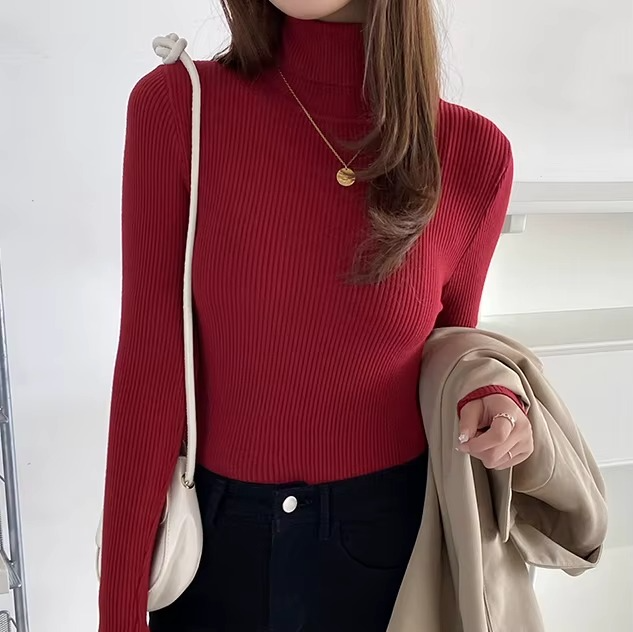 Pull femme basique à col roulé