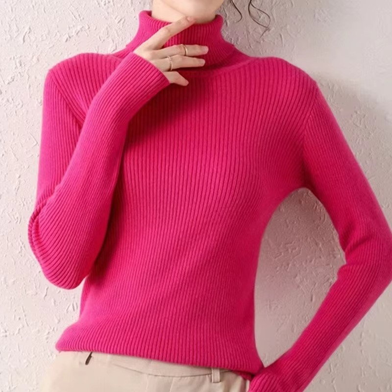 Pull femme basique à col roulé