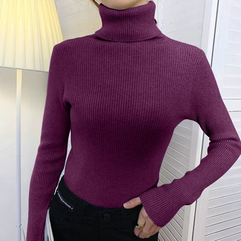 Pull femme basique à col roulé