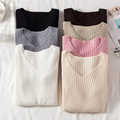 Pull femme basique à col en V