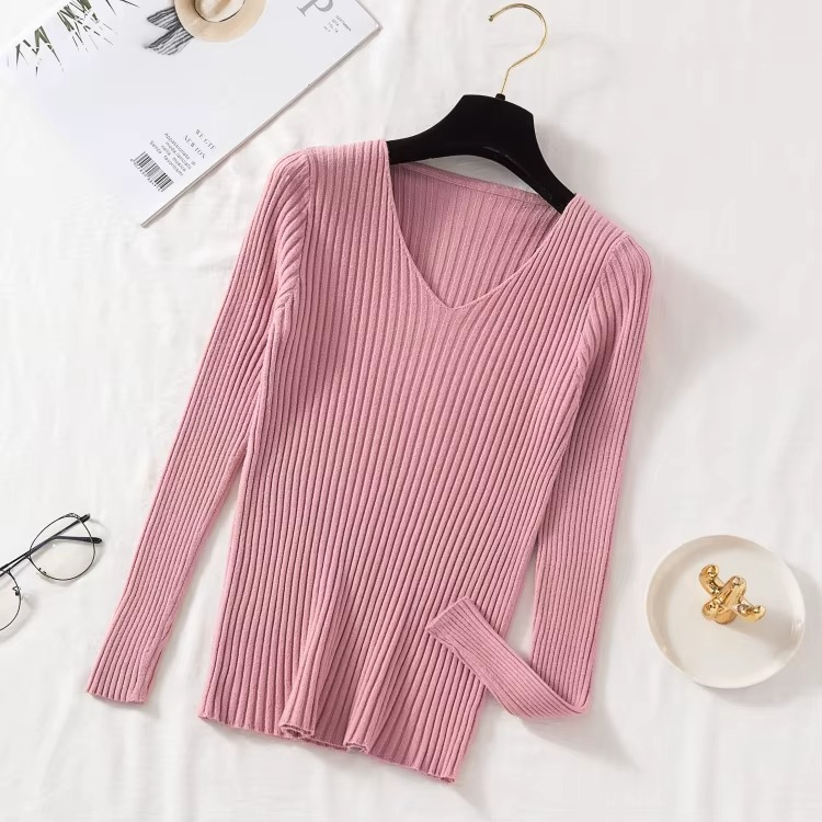 Pull femme basique à col en V