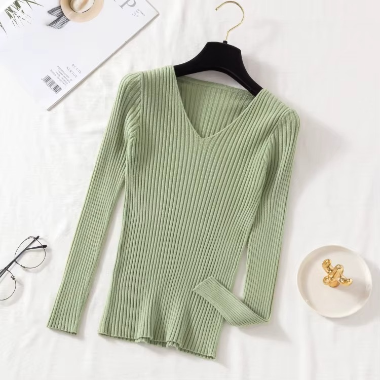 Pull femme basique à col en V