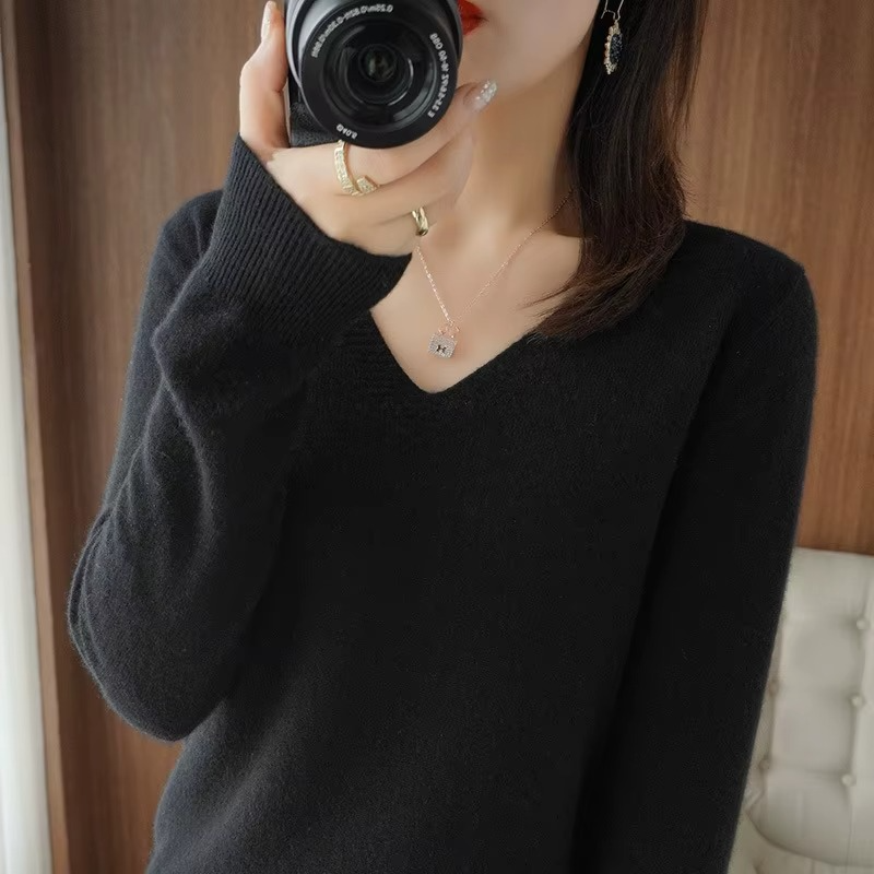 Pull femme doux et chaud à col en V - élégance hivernale