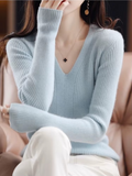 Pull femme basique en laine à col en V