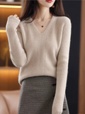 Pull femme basique en laine à col en V