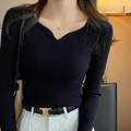 Pull femme basique en maille à col en V