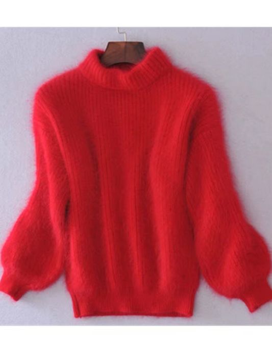 Pull femme doublé en peluche à col roulé