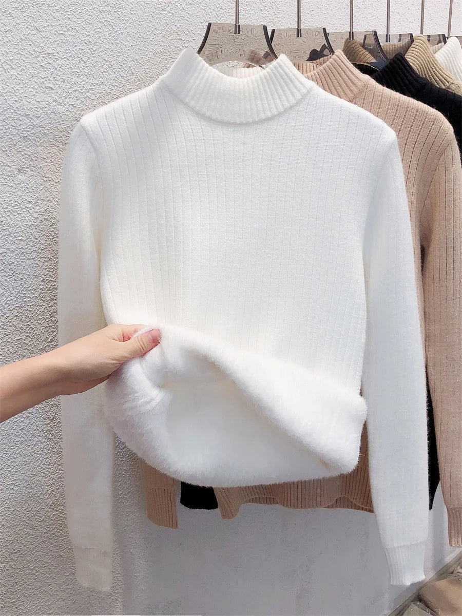 Pull femme doublé en peluche pour l’hiver