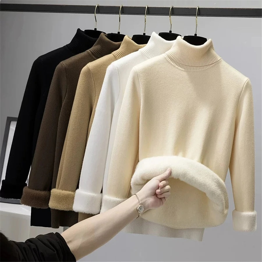 Pull femme à col roulé doublé en velours