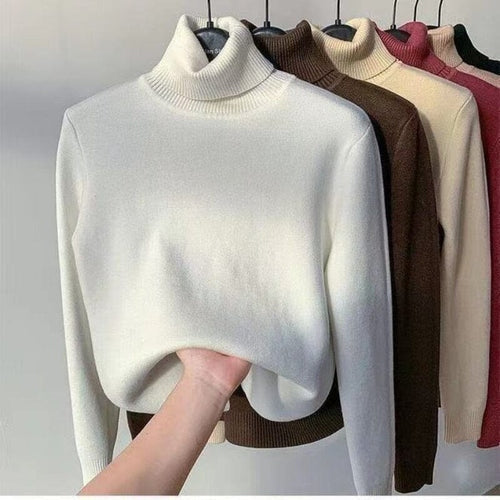 Pull femme à col roulé doublé en velours