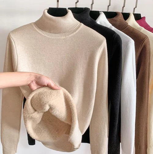 Pull femme à col roulé doublé en velours