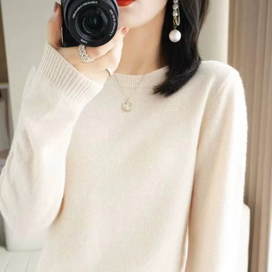 Pull femme en laine classique à col rond