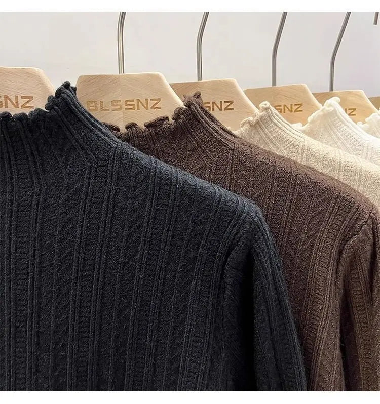 Pull femme en maille avec volants