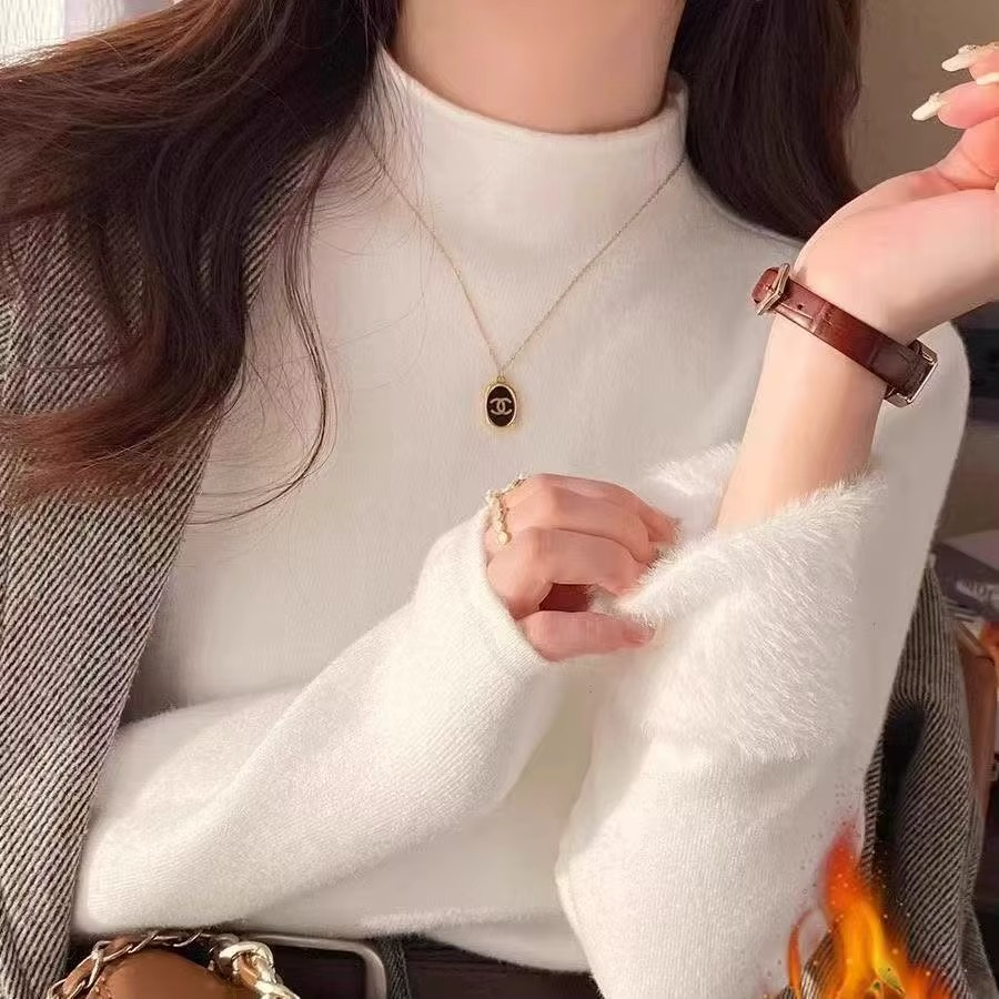 Pull femme en tricot doublé à col roulé d’hiver