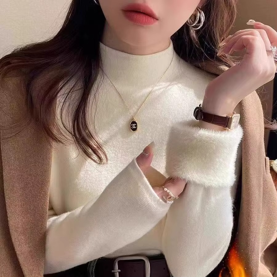 Pull femme en tricot doublé à col roulé d’hiver