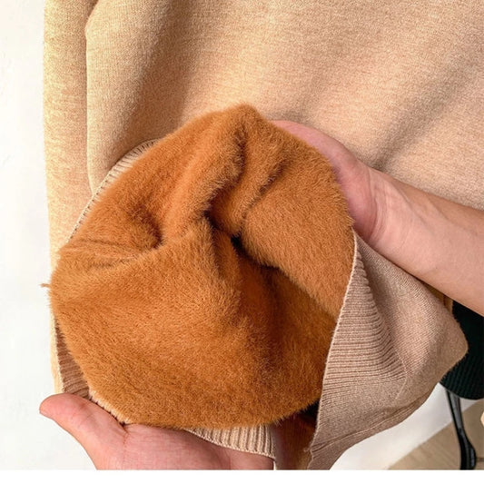 Pull femme en tricot doublé à col roulé d’hiver