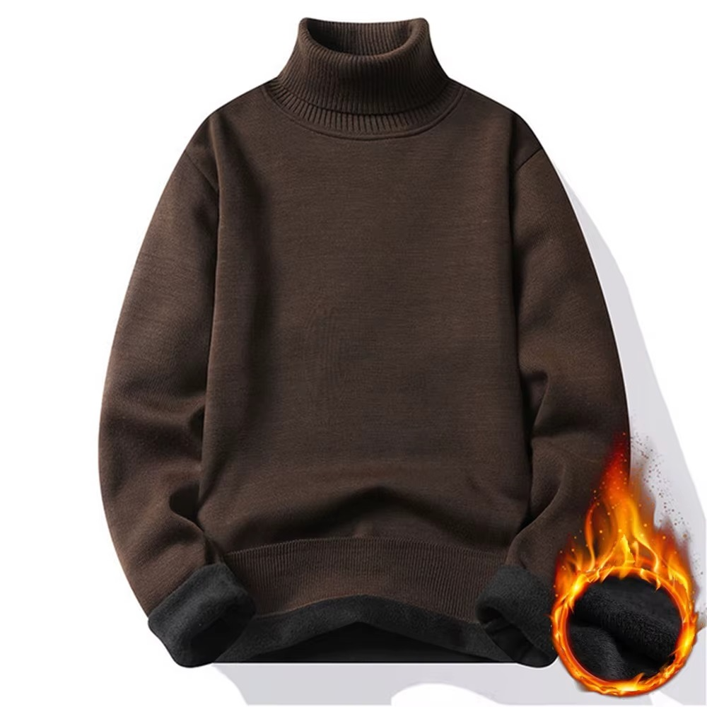 Pull homme d’hiver à col roulé doublé en polaire
