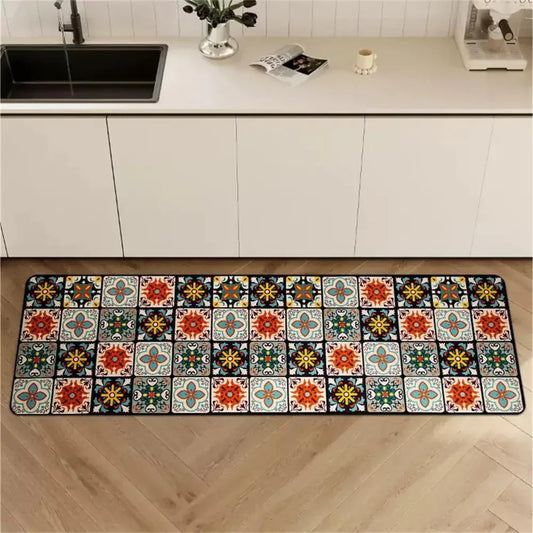 Tapis de cuisine long style rétro antidérapant