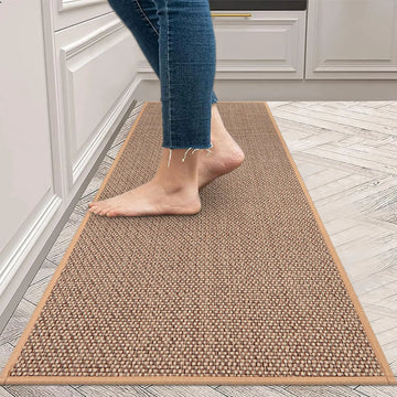 Tapis de cuisine long en lin naturel antidérapant
