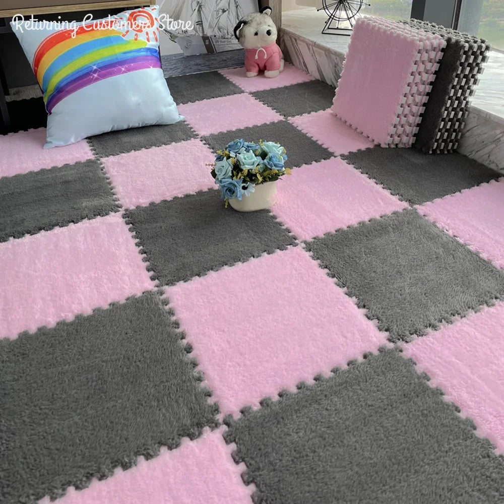 Tapis de sol enfant en peluche puzzle doux pour jeux et décoration