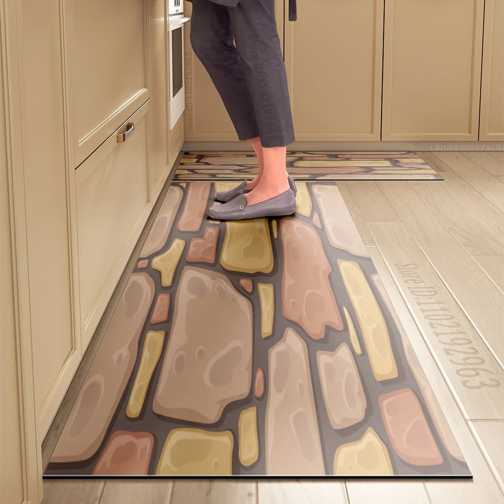 Tapis de cuisine long imprimé absorbant et antidérapant