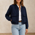 Blouson Bomber Femme Col V Bleu Marine